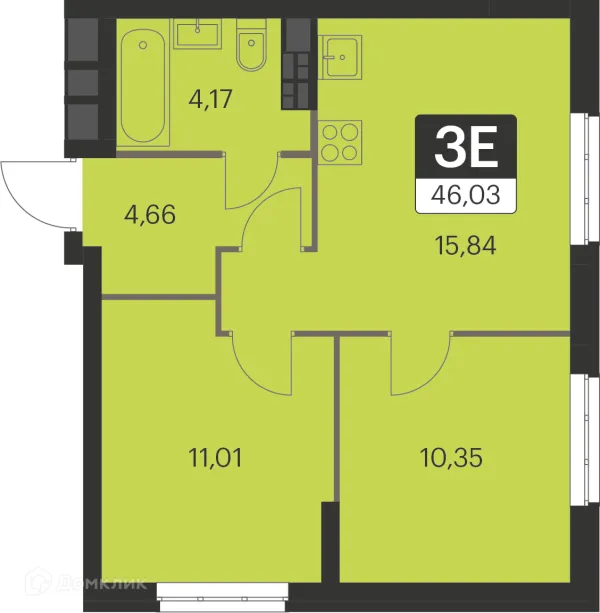 Планировка 2 комн. в ЖК Спутник-1