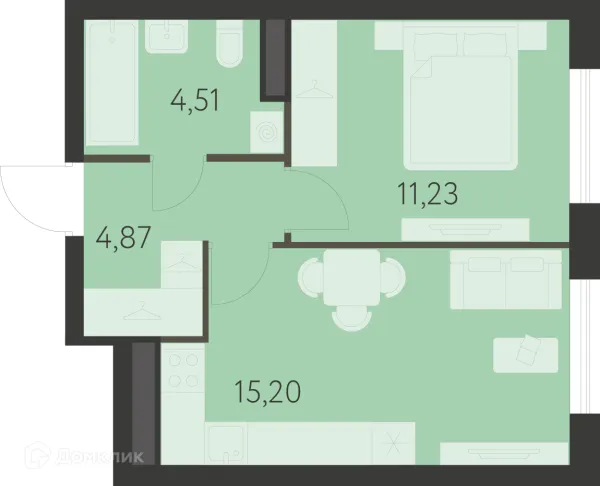 Планировка 1 комн. в ЖК Спутник-1