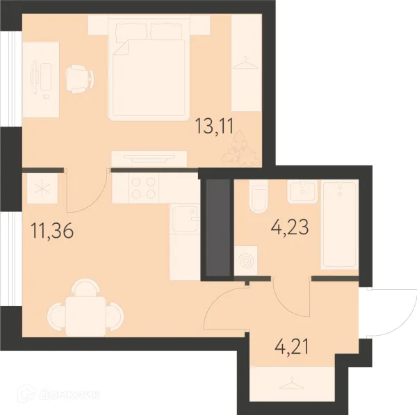 Планировка 1 комн. в ЖК Спутник-1