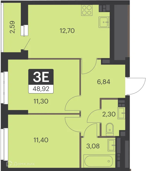 Планировка 2 комн. в ЖК Спутник-1