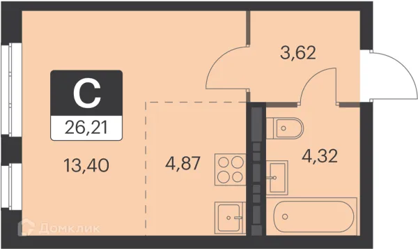 Планировка 1 комн. в ЖК Спутник-1