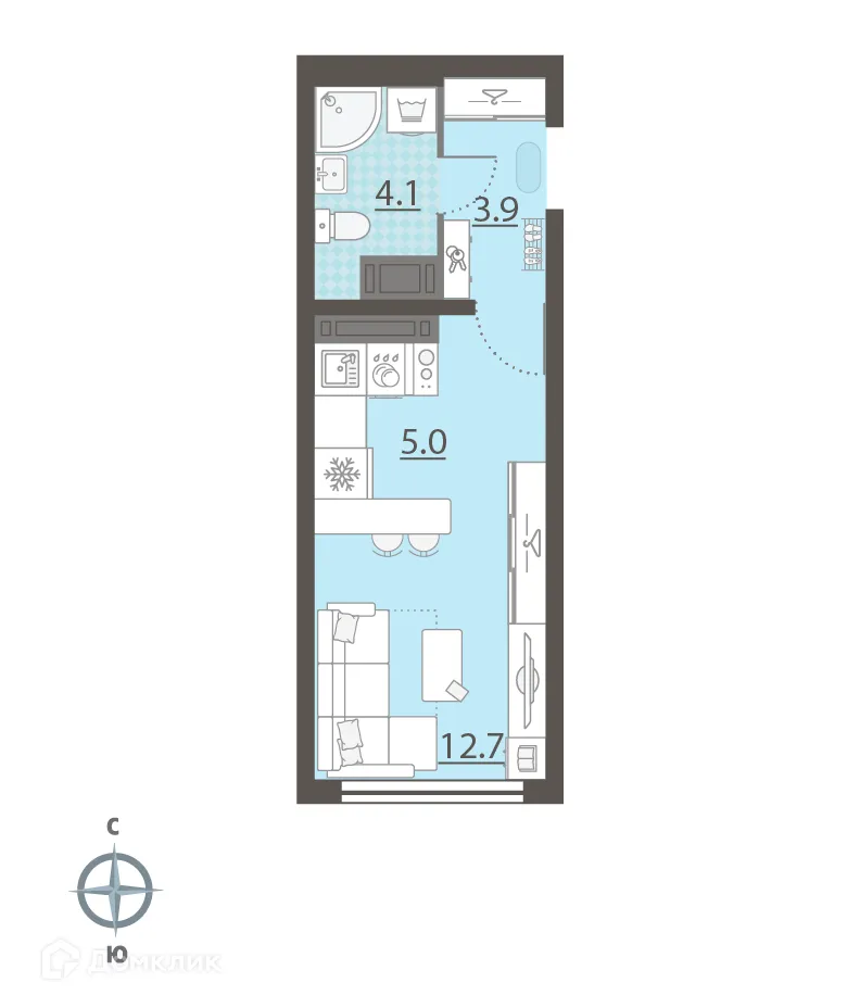 Планировка студии квартиры 25.7 м² в ЖК Хрустальные ключи, г. Екатеринбург — фото 1