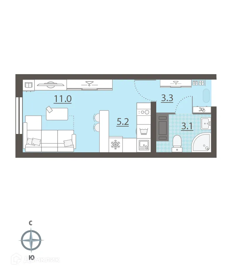 Планировка студии квартиры 22.6 м² в ЖК Хрустальные ключи, г. Екатеринбург — фото 1