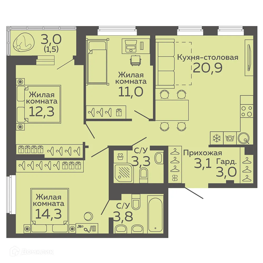 Фото квартиры в ЖК Новокольцовский