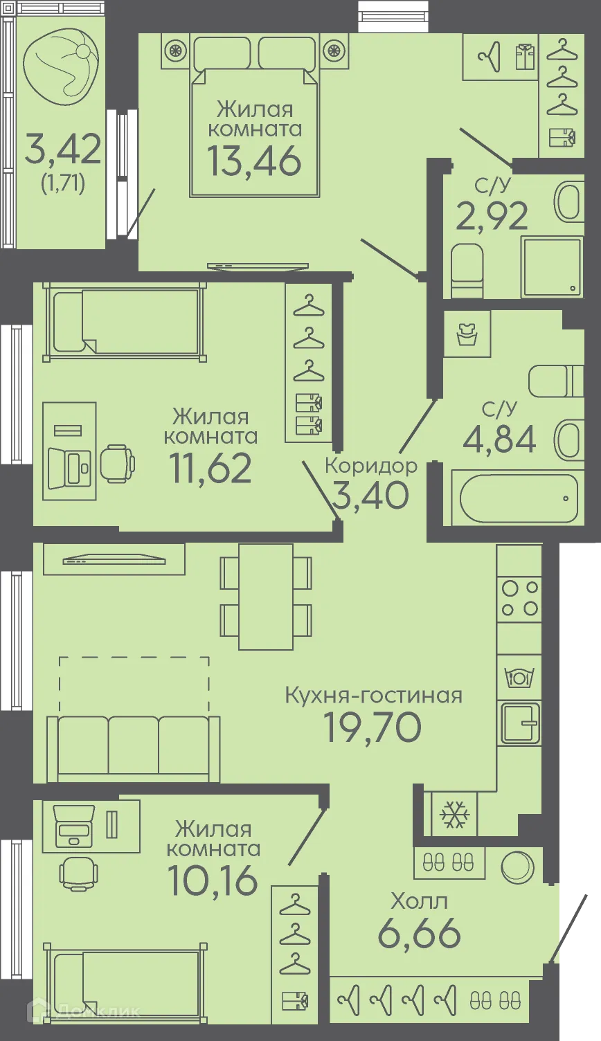 Фото квартиры в ЖК Новокольцовский