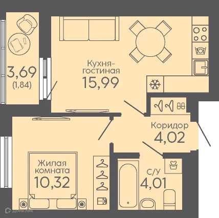 Фото квартиры в ЖК Новокольцовский