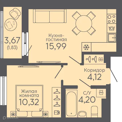Фото квартиры в ЖК Новокольцовский