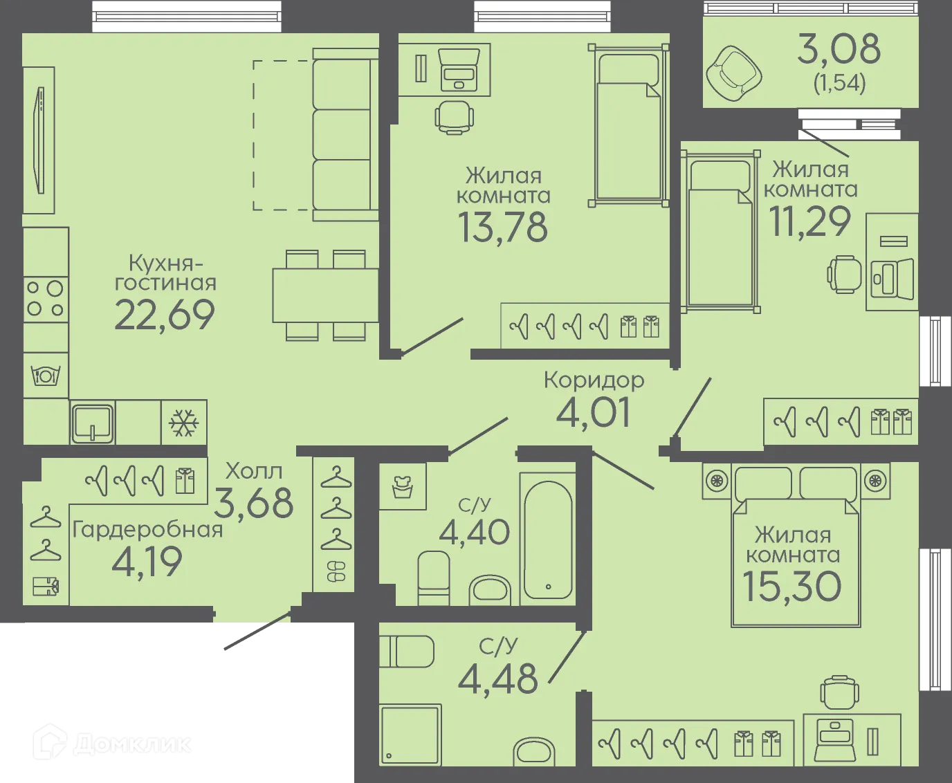 Фото квартиры в ЖК Новокольцовский