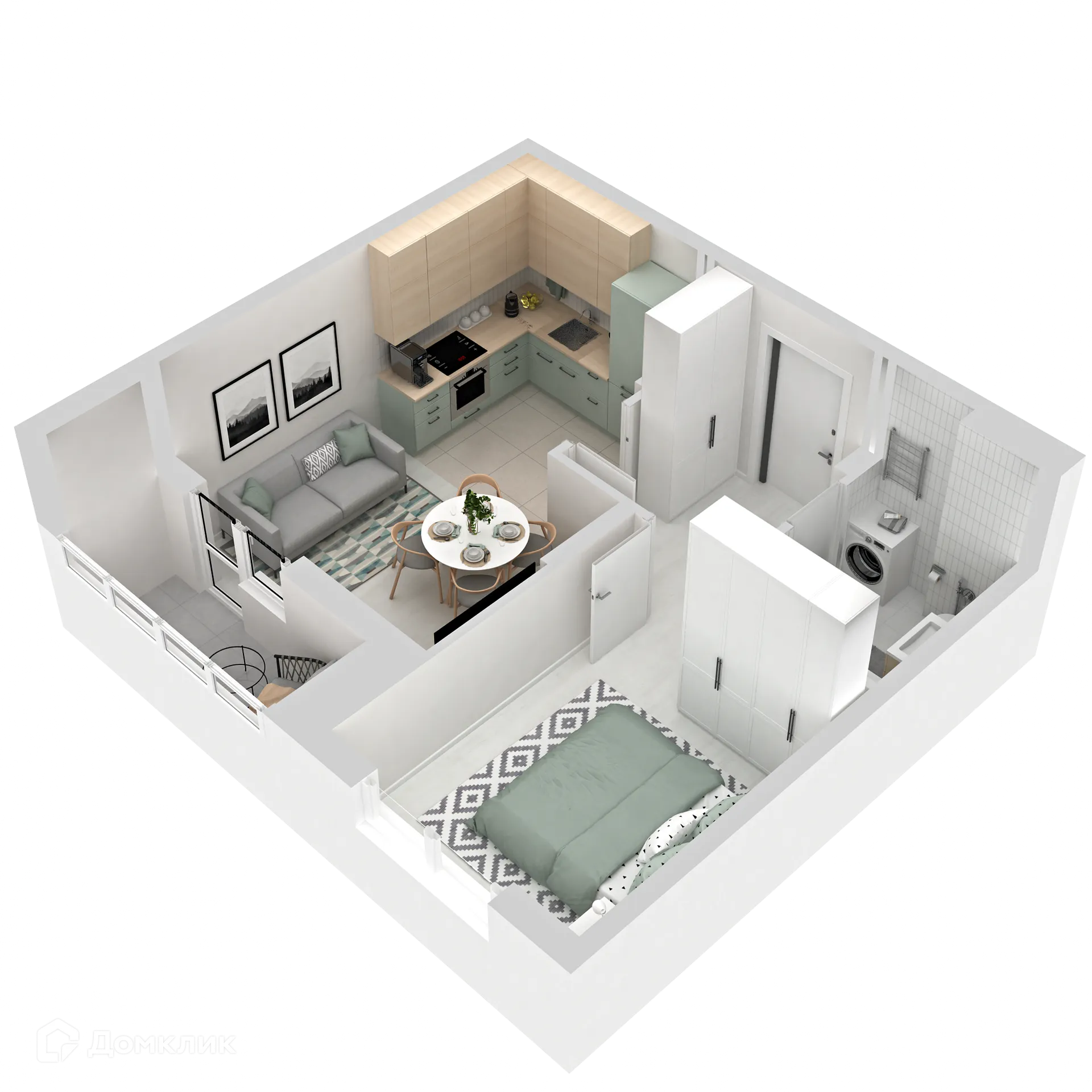 Планировка 1-комнатной квартиры 37.69 м² в ЖК "Абрикос", г. Екатеринбург — фото 2