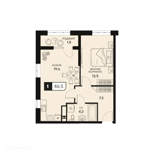 Планировка 1 комн. в ЖК Жилой комплекс "18/3"