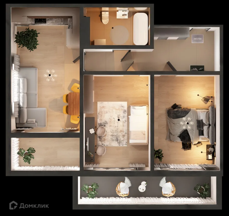 Планировка 2-комнатной квартиры 65.4 м² в ЖК Дом по ул Адмирала Пустошкина, г. Анапа — фото 1