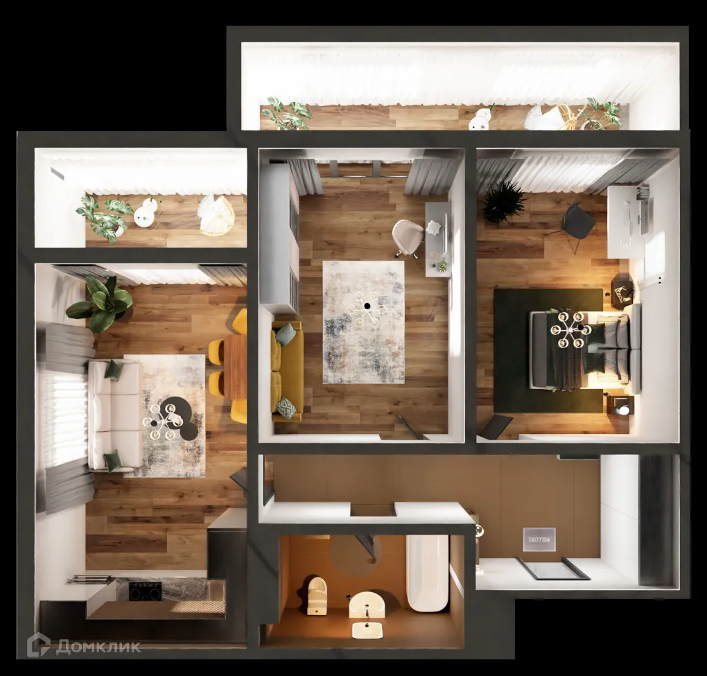 Планировка 2-комнатной квартиры 65.5 м² в ЖК Дом по ул Адмирала Пустошкина, г. Анапа — фото 1