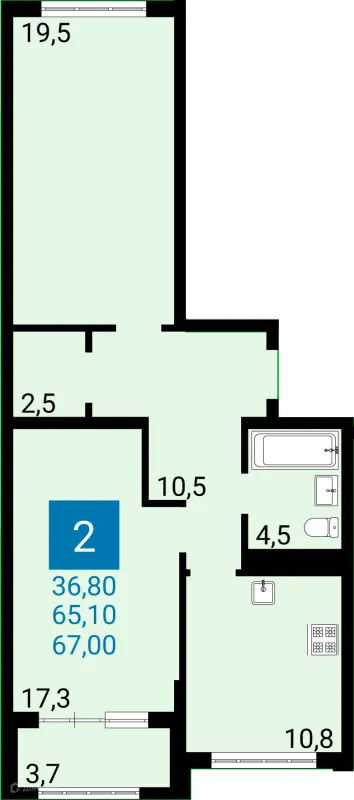 Планировка 2 комн. в ЖК Дом по ул Адмирала Пустошкина