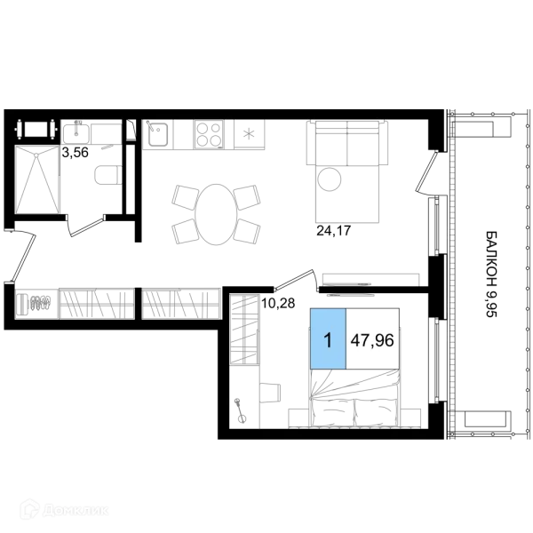 Планировка 1 комн. в ЖК Гостиничный комплекс "Корсаков"