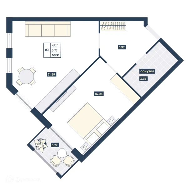 Планировка 1 комн. в ЖК Лучи