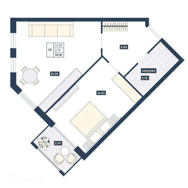 Планировка 1 комн. в ЖК Лучи