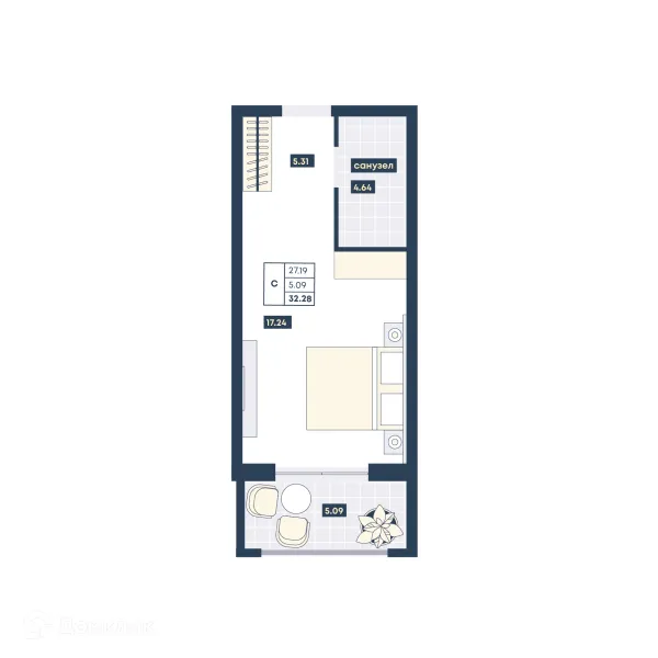 Планировка Студия в ЖК Лучи