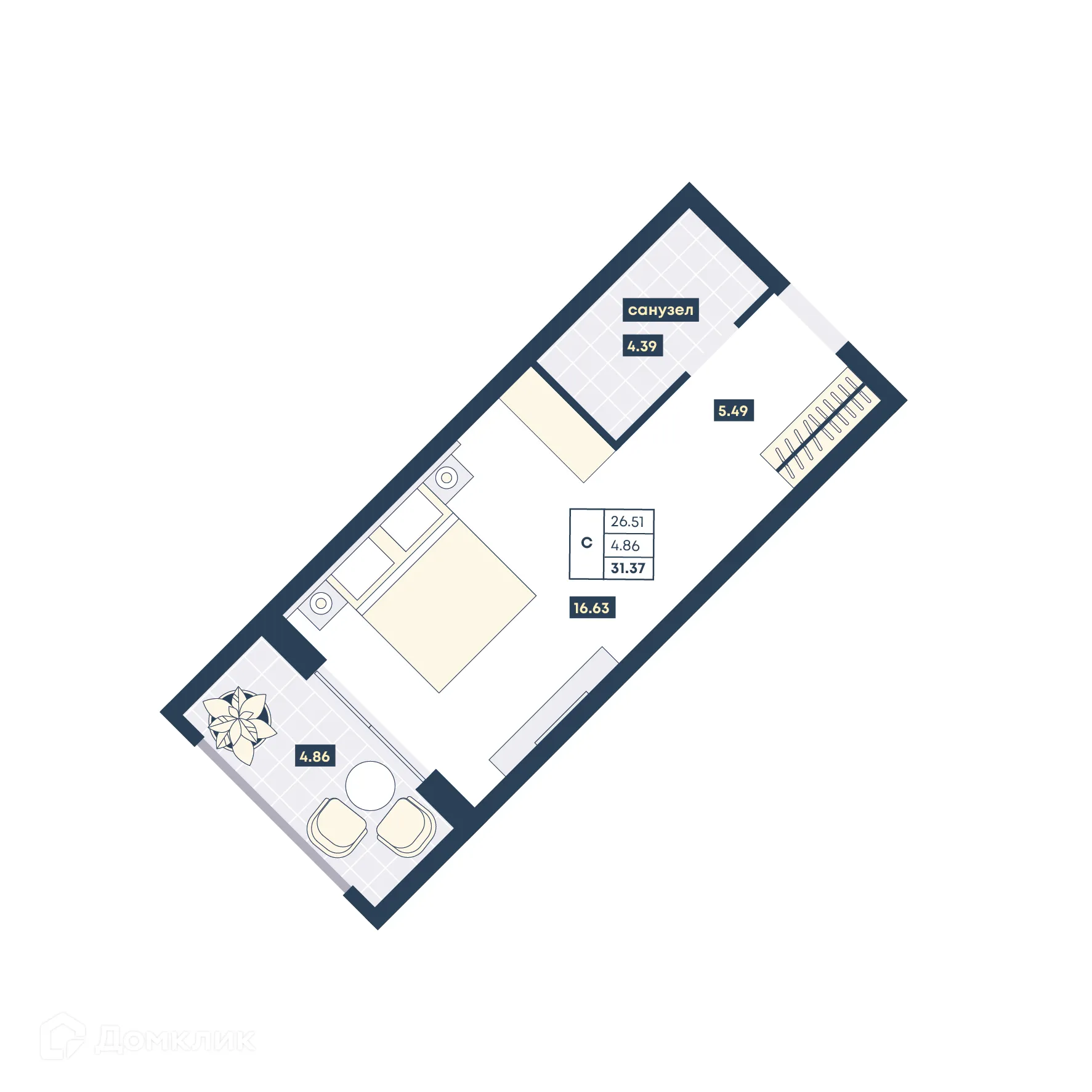 Планировка студии квартиры 31.37 м² в ЖК Лучи, г. Анапа — фото 1
