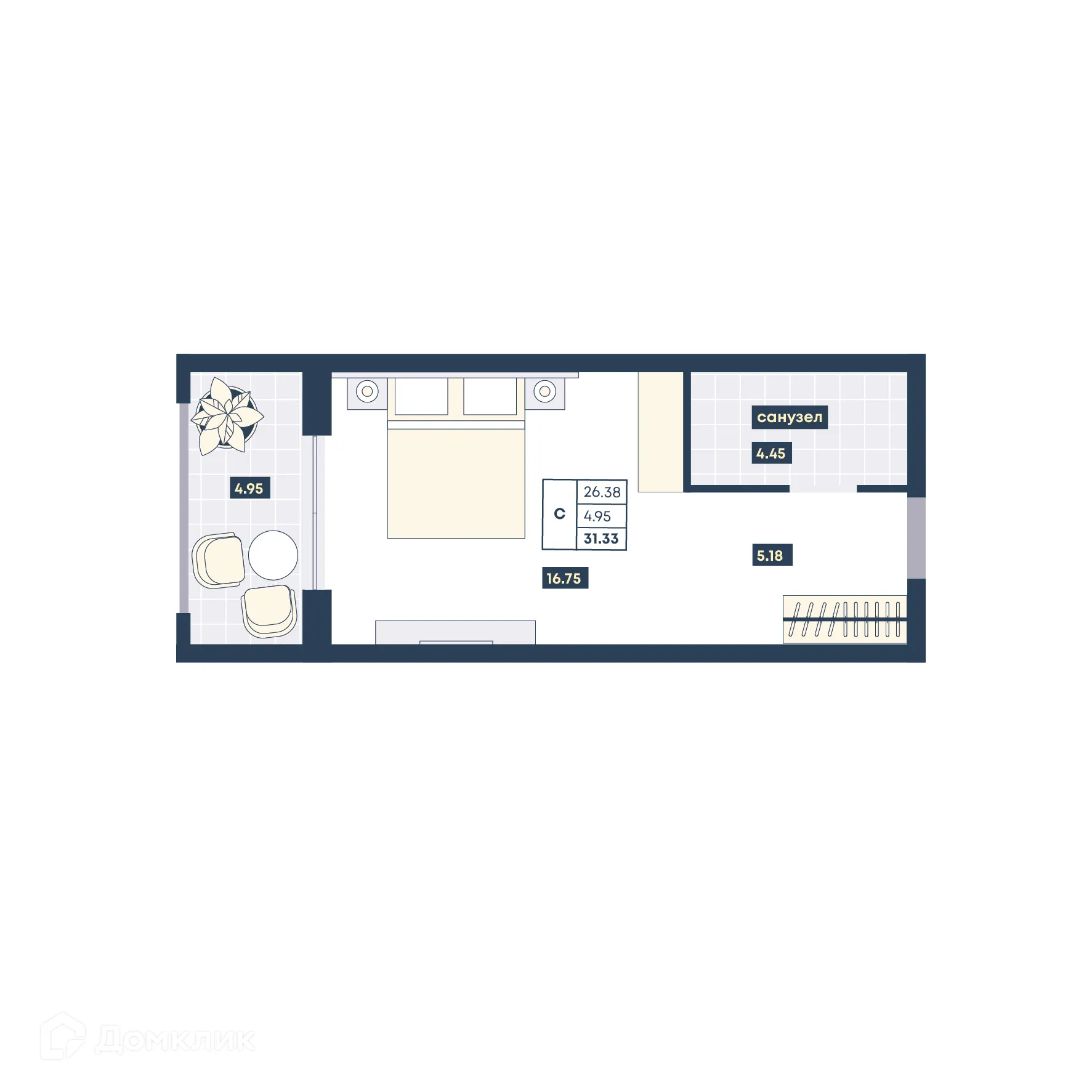 Планировка студии квартиры 31.33 м² в ЖК Лучи, г. Анапа — фото 1