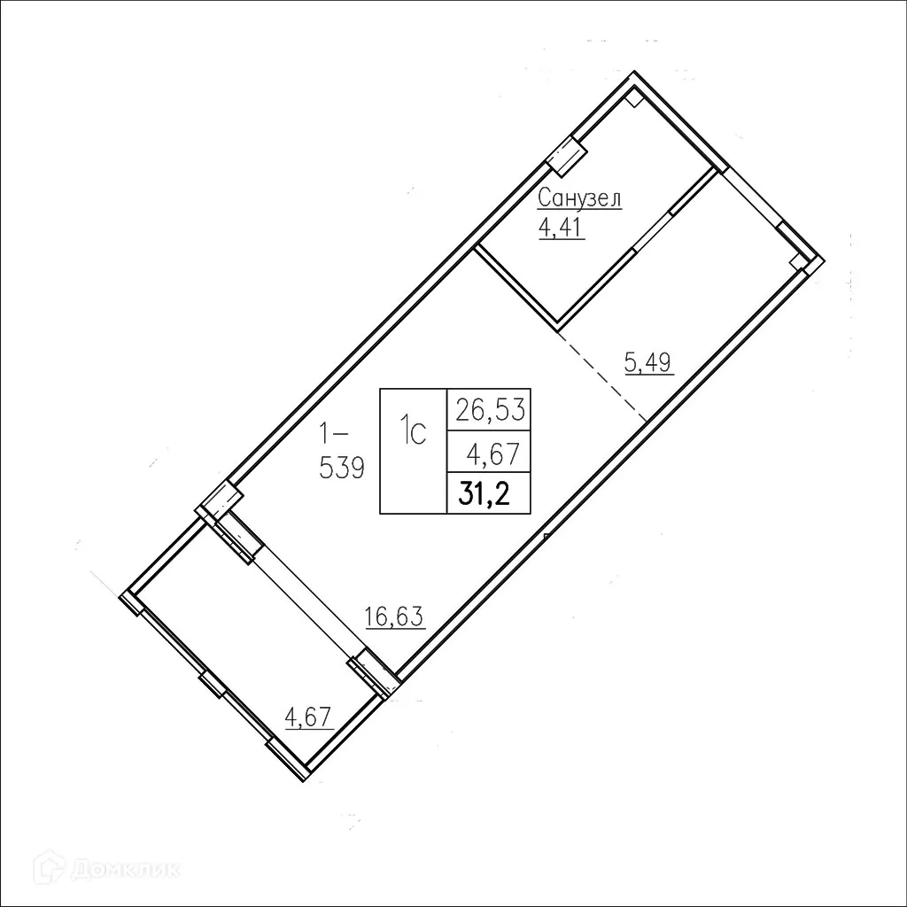 Планировка студии квартиры 31.2 м² в ЖК Лучи, г. Анапа — фото 1