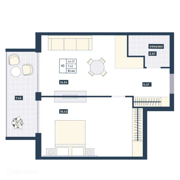 Планировка 1 комн. в ЖК Лучи