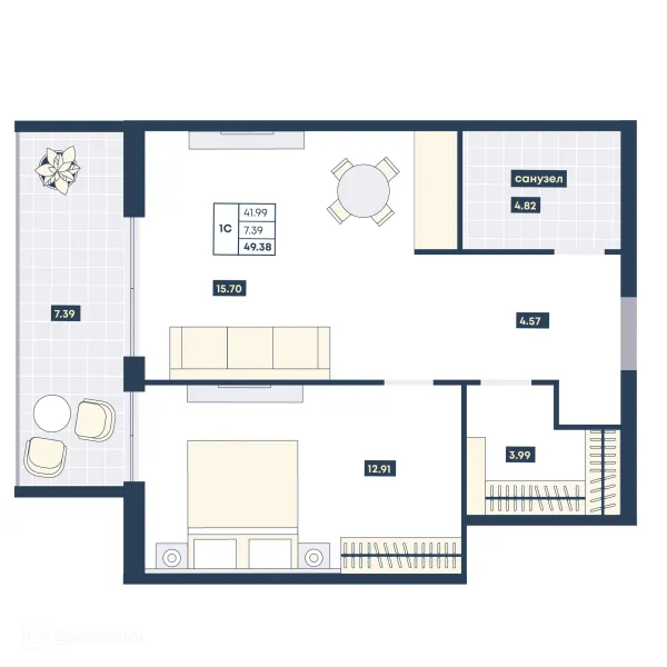 Планировка 1 комн. в ЖК Лучи