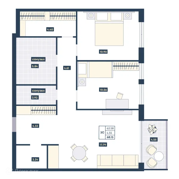 Планировка 2 комн. в ЖК Лучи