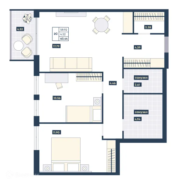 Планировка 2 комн. в ЖК Лучи