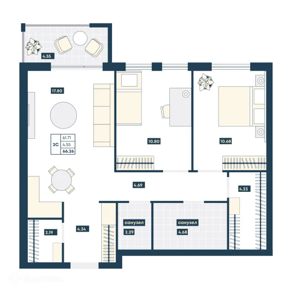 Планировка 2 комн. в ЖК Лучи