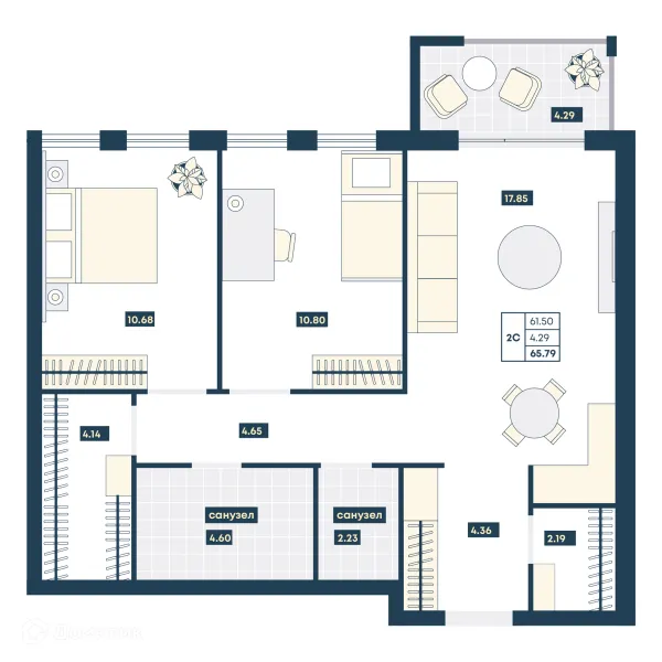 Планировка 2 комн. в ЖК Лучи