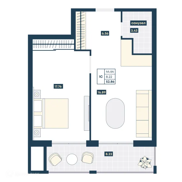 Планировка 1 комн. в ЖК Лучи