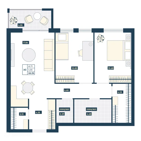 Планировка 2 комн. в ЖК Лучи