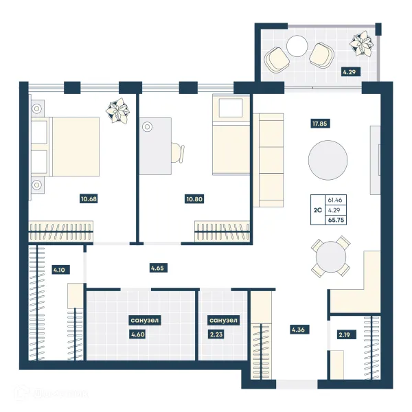 Планировка 2 комн. в ЖК Лучи