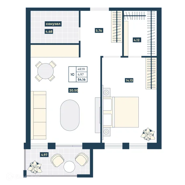 Планировка 1 комн. в ЖК Лучи