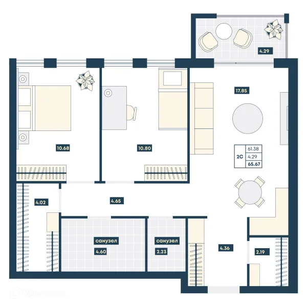 Планировка 2 комн. в ЖК Лучи