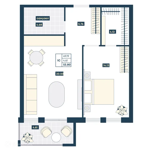 Планировка 1 комн. в ЖК Лучи