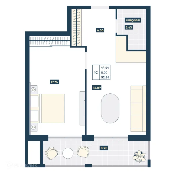 Планировка 1 комн. в ЖК Лучи