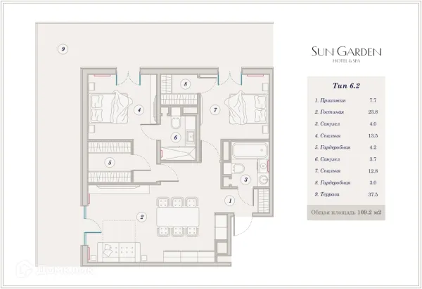 Планировка 3 комн. в ЖК Гостиничный комплекс Sun Garden Hotel SPA (Сан Гардэн Хотэл СПА)