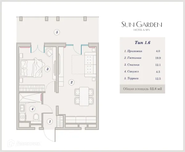 Планировка 2 комн. в ЖК Гостиничный комплекс Sun Garden Hotel SPA (Сан Гардэн Хотэл СПА)