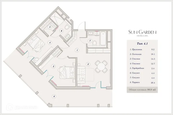 Планировка 3 комн. в ЖК Гостиничный комплекс Sun Garden Hotel SPA (Сан Гардэн Хотэл СПА)
