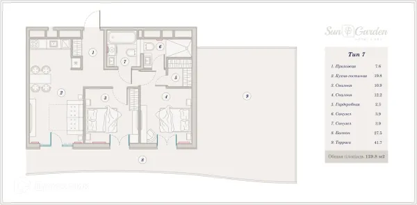 Планировка 3 комн. в ЖК Гостиничный комплекс Sun Garden Hotel SPA (Сан Гардэн Хотэл СПА)