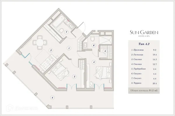 Планировка 3 комн. в ЖК Гостиничный комплекс Sun Garden Hotel SPA (Сан Гардэн Хотэл СПА)