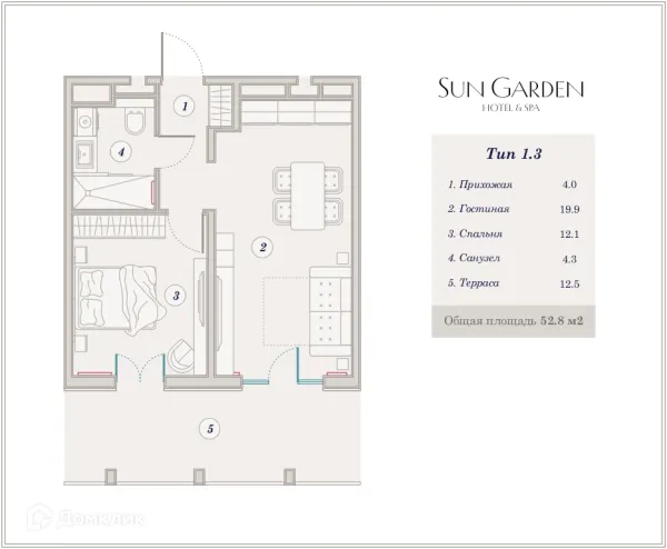 Планировка 2 комн. в ЖК Гостиничный комплекс Sun Garden Hotel SPA (Сан Гардэн Хотэл СПА)