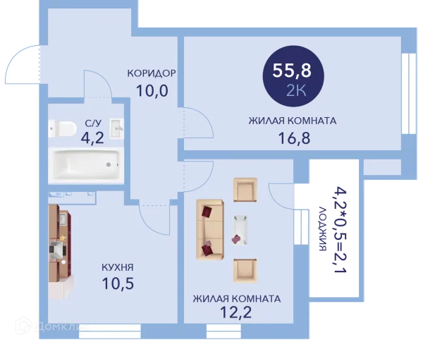 Планировка 2 комн. в ЖК "Два Адмирала"