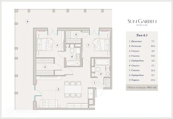Планировка 3 комн. в ЖК Гостиничный комплекс Sun Garden Hotel SPA (Сан Гардэн Хотэл СПА)