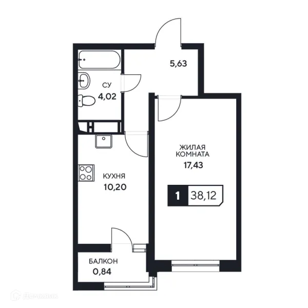 Планировка 1 комн. в ЖК"Центральный"