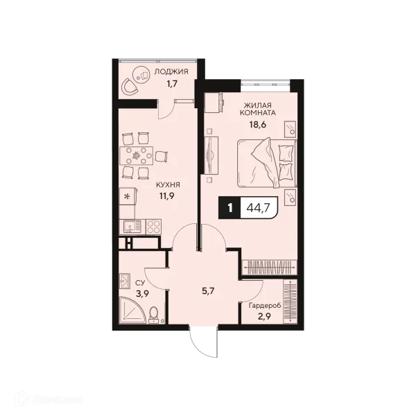 Планировка 1 комн. в ЖК Жилой комплекс "18/3"
