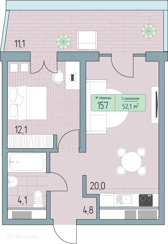 Планировка 2-комнатной квартиры 59.87 м² в ЖК Гостиничный комплекс Морелло, г. Анапа — фото 1