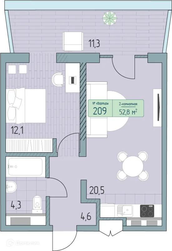 Планировка 2 комн. в ЖК Гостиничный комплекс Морелло