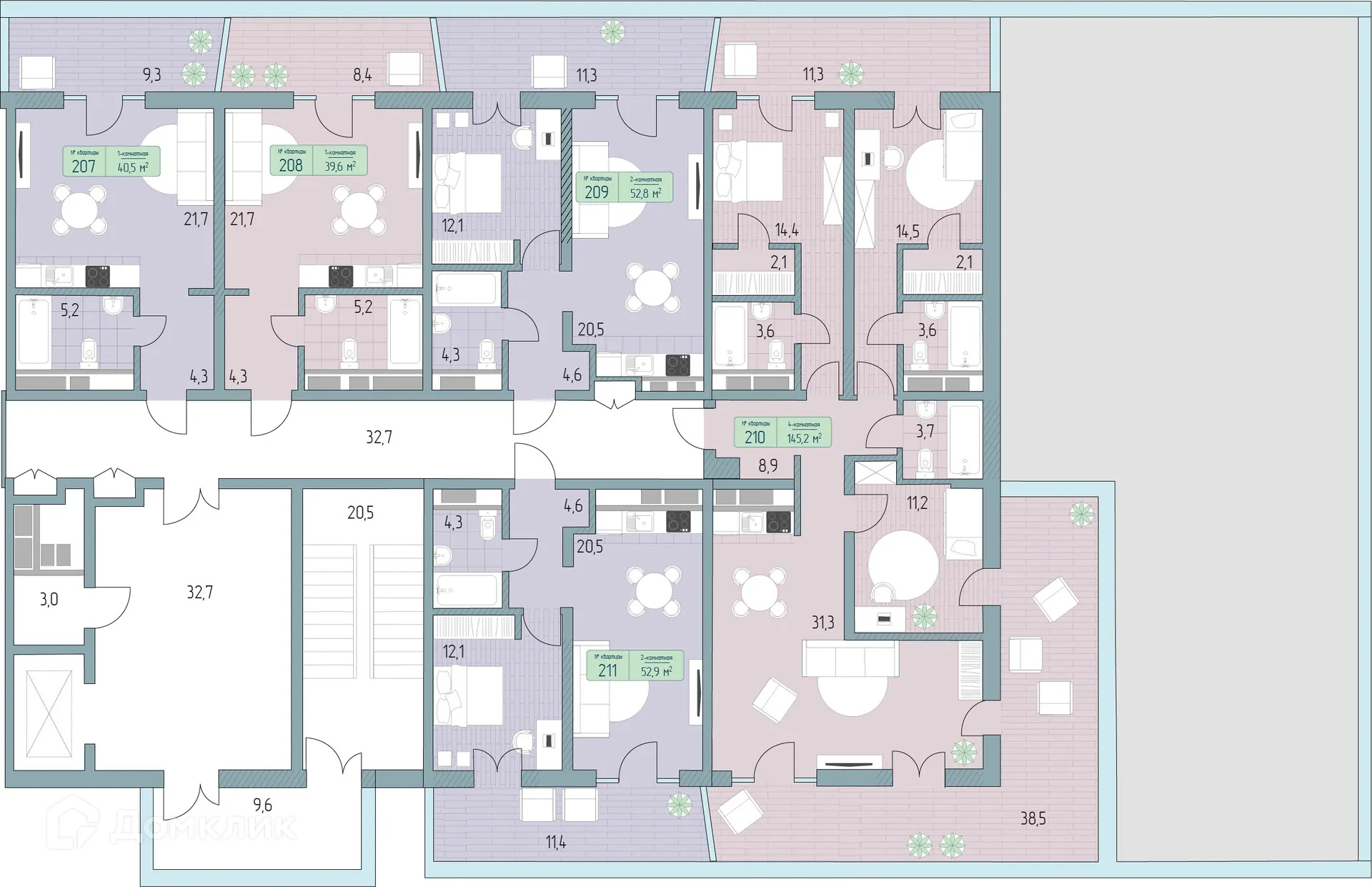 Планировка 2-комнатной квартиры 60.71 м² в ЖК Гостиничный комплекс Морелло, г. Анапа — фото 2